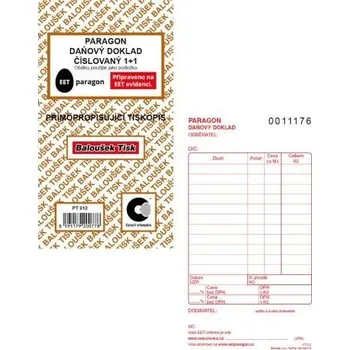 Tiskopis Paragon daňový doklad číslovaný PT012