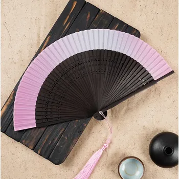 Karnevalový doplněk Flor de Cristal Vějíř dřevěný + saténový okraj - růžový