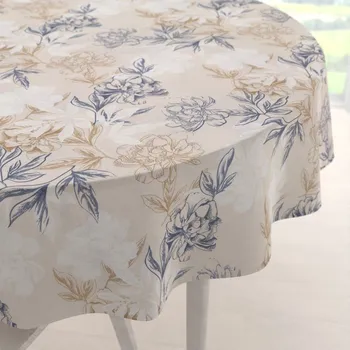 ubrus Dekorační kulatý ubrus PML-058 Květinová perokresba na světle béžovém Ø 100 cm