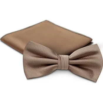 Motýlek Sada světle hnědého předvázaného motýlka a kapesníčku do saka - Trendhim