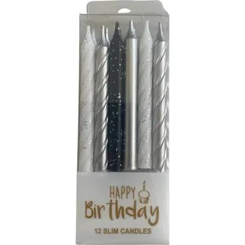 Dortová svíčka Dortisimo Svíčky stříbrný mix 8 cm (12 ks)