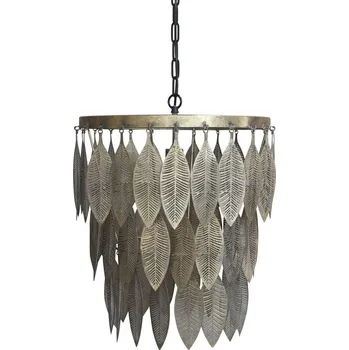 Mosazný antik kovový lustr s listy Vilolé - 47*59 cm/ E27/ 40W