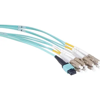 Síťový kabel Masterlan optický MPO patch cord, MPOupc female/4xLCupc duplex, MM, OM3, 8, Typ B, 1m