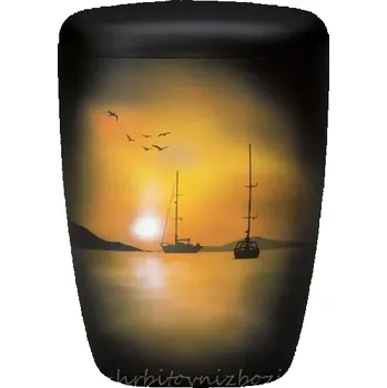 Smuteční dekorace Urna ekologická motiv západ slunce s plachetnicemi