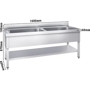 Nerezový dřez G.Gastro Mycí stůl Premium - 1600x600mm - se spodní policí a 2 dřezy