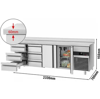 Lednice G.Gastro Chladicí stůl PREMIUM - 2,3 x 0,7 m - se 2 dveřmi & 6 zásuvkami 1/3