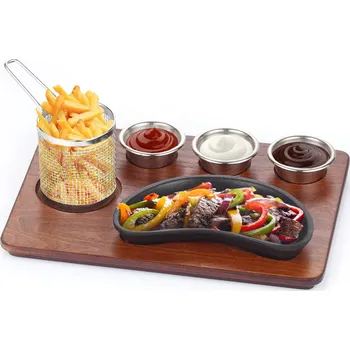 Pánev G.Gastro Servírovací set Fajita - 6dílný - litinová pánev ve tvaru ledvinky