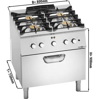 Sporák G.Gastro Plynový sporák - se 4 hořáky (24 kW) & elektrickou troubou (4,7 kW)