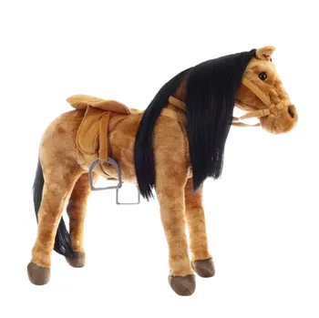 plyšák Kůň s uzdičkou a otěžemi se zvukem 70 cm hnědý/černý