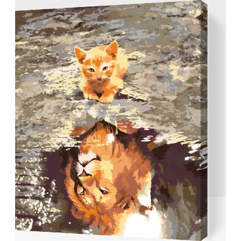 Malování podle čísel - Kotě nebo lev Velikost: 30x40cm, Rámování: Pouze srolované plátno