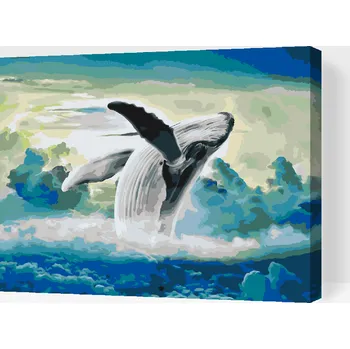Malování podle čísel - Velryba v oblacích Velikost: 30x40cm, Rámování: Pouze srolované plátno