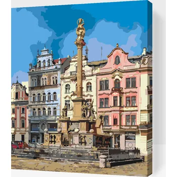 Malování podle čísel - Mariánský sloup v Plzni Velikost: 30x40cm, Rámování: Pouze srolované plátno