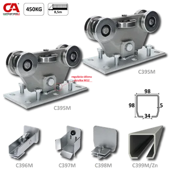 Pohon brány MEDIO-Klasik samonosný systém 98x98x5 mm pro posuvné brány do 450 kg / 8,5 m otvor (C399M/Zn 1x 6 m pozinkovaný profil, C395M KLASIK 2ks, C396M 1ks, C397M), běžný provoz