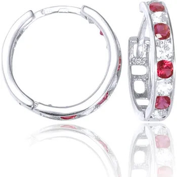 Náušnice GEMMAX Náušnice kroužky z bílého zlata Ø 14,5 mm s tmavě růžovými kameny – zlatý šperk ryzosti 585/1000 v Dárkovém balení s Certifikátem GLEWRB-15-16091