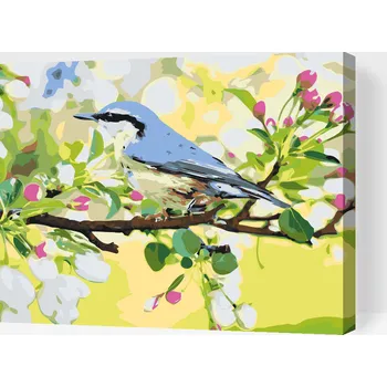 Malování podle čísel - Jarní ptáček Velikost: 30x40cm, Rámování: Pouze srolované plátno