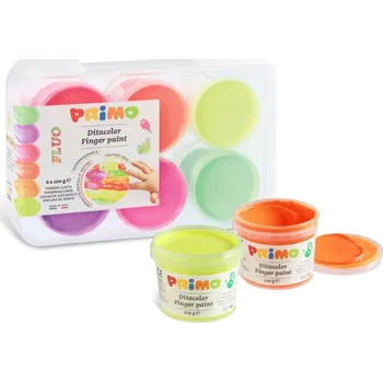 Vodová barva PRIMO Prstové barvy FLUO - sada 6 x 100 g - kelímky