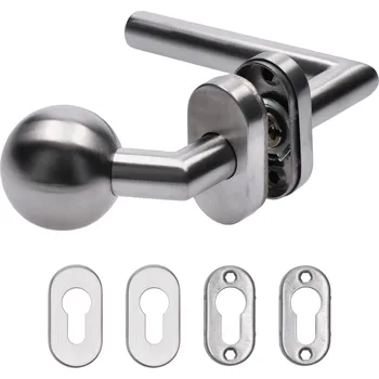 Dveřní kování Koule - klika set inox PRAVÁ s rozetou - 1ks pevné nerezové koule lomené, nerezová klika pravá, rozeta