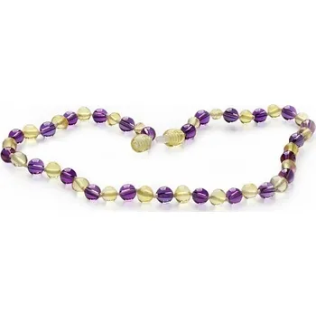 Náhrdelník Jantarové korálky pro děti leštěné barvy citronu s ametystem délka cca 32 cm