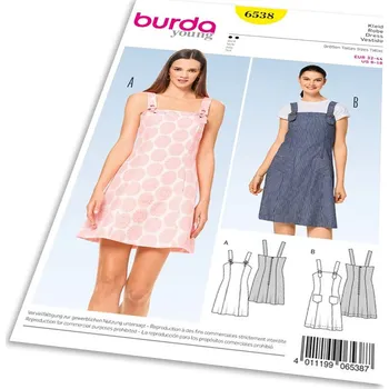 Střih Burda 6538 - Šaty na ramínka, laclové šaty, mini šaty