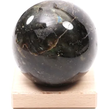 Drahý kámen Magieprirody.cz Labradorit koule 83 mm 770g přírodní kámen + dřevěný podstavec #C509