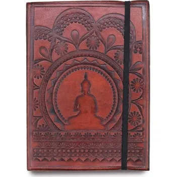 Penál AWM, Ltd, S3 8AL Zápisník z pravé kůže s gumičkou malý - Tibetská Mandala 18 cm