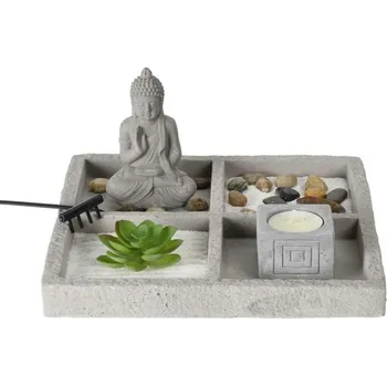 Recenze Dekorstyle Zenová zahrada s Buddhou 23 x 23 x 12 cm šedá
