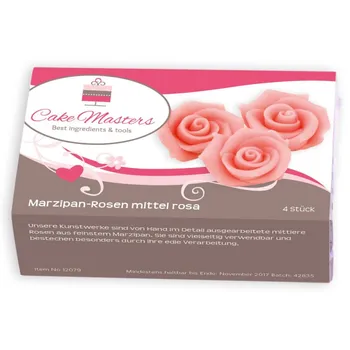 Jedlá dekorace na dort Recenze Cake Masters Marcipánové květy růže 4 cm 4 ks růžové