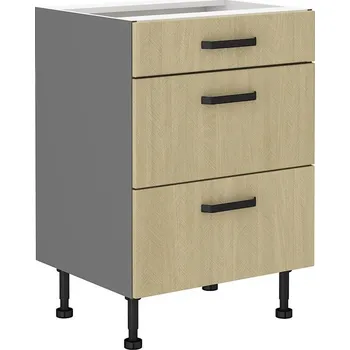 Kuchyňská skříňka Spodní skříňka na nožičkách se šuplíky PREMIUM BOX 60 D 3S BB SCANDI jedle/antracit