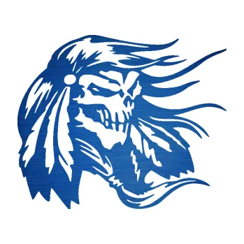 Samolepící dekorace Indián 007 pravá lebka náčelník (65 - škrábaný kov modrý) SAMOLEPKA NA AUTO, NÁLEPKA, FÓLIE, POLEP, TUNING, VLASTNÍ TEXT, TISK, AUTOSAMOLEPKY.cz, POLEPY, OBRÁZEK, LOGO, 3D STICKERS