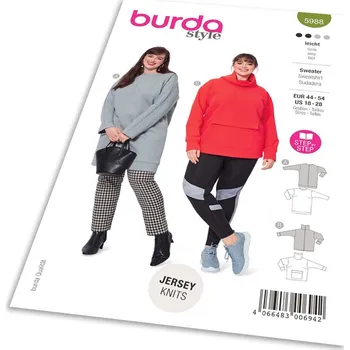 Střih Burda 5988 - Dlouhá mikina, mikina s rolákem