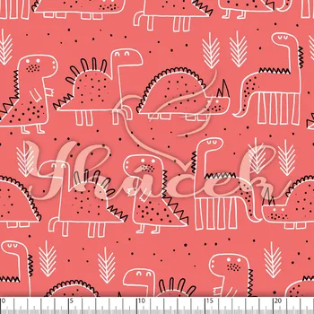 Zakázkový tisk, softshell, kočárkovina... Zvědaví dinosauři na růžové Látky k tisku: Teplákovina počesaná nepromokavá