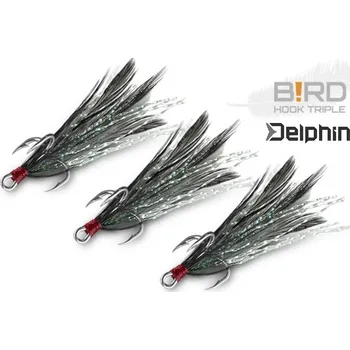 Delphin B!RD Hook TRIPLE 3ks - trojháčky/černá pírka velikost: 10
