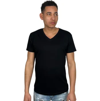 Pánské tričko Playback Pánské černé nadměrné tričko s krátkým rukávem výstřih do V Barva: Černá, Velikost: 3XL