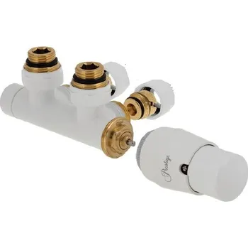 Hlavice pro radiátor HS Twins - připojovací armatura pro středové připojení 50 mm s termostatickou hlavicí napravo, pro PEX, ALPEX 16mm - bílá Ral 9003