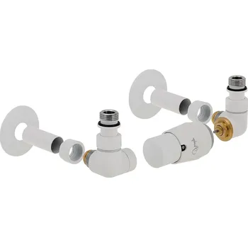 HS Vision - připojovací armatura pro spodní krajní, rozdělené připojení s termostatickou hlavicí napravo - bílá (Matice pro Cu 15 mm) + krycí sada