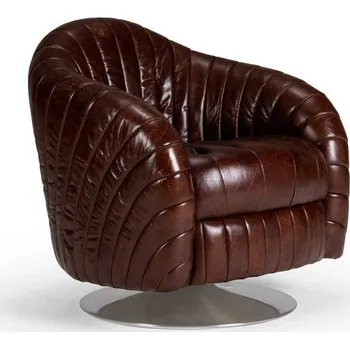 Křeslo Otáčivé kožené Vintage křeslo s nerezovou nohou Bingham