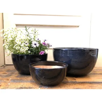 Květináč Glazurované černé květináče Velikost: průměr 21cm