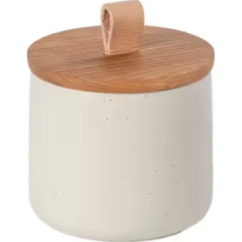 Dóza na potraviny Kameninová dóza s dubovým poklopem Barva: Krémová ,07L