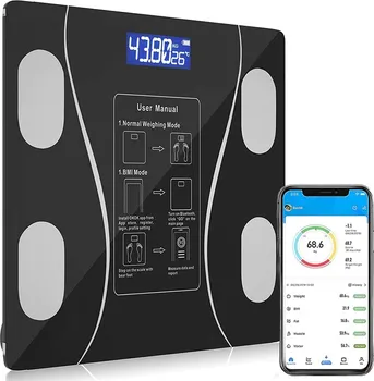 Osobní váha Digitální analytická váha Bluetooth Bathroom Scale 26 x 26 cm černá