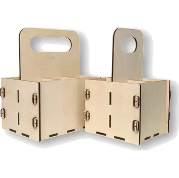 Nosič 4 ks pivních láhví/plechovek „hranatý“ (nosič lahví z překližky)