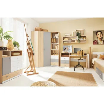 Pohovka Nábytek PEGAS s.r.o. Dětský pokoj PIXEL-D s postelí 120x200cm, Dub piškotový/Bílá Lux/Šedá