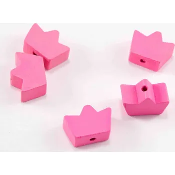 Dětské navlékací korálky Dřevěný korálek na dudlík - korunka - růžová - rozměr 1,5 cm x 1,1 cm