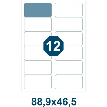 Speciální papír Samolepicí etikety, délka 88,9 mm, šířka 46,5 mm, 12 ks na archu A4, 100 listů/bal.