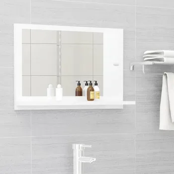 Zrcadlo Koupelnové zrcadlo s poličkou 60 x 10,5 x 37 cm bílé vysoký lesk