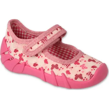 Dívčí baleríny Balerínky botičky bačkůrky Befado Speedy 109p257 růžové s motýlky, kožená stélka velikost: 22