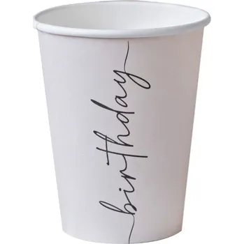 Jednorázové nádobí Ginger Ray Birthday elegent - Kelímky papírové tělová/černá 8 ks