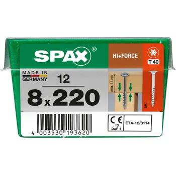 Vrut SPAX Vrut 8x220, HI.FORCE, talířová hlava, T-STAR plus, WIROX, 12 ks (L)