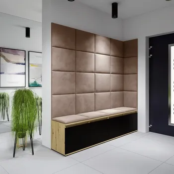 Předsíňová stěna Předsíňová stěna Emi 3 - dub/černá Barva panelů: Béžová - Trinity 04