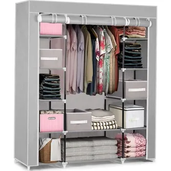 Šatní skříň Textilní šatní skříň se zásuvkami 45 x 135 x 170 cm šedá