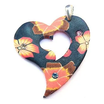 Přívěsek Stříbrný přívěsek srdce květiny - 2221 (Stříbrný přívěsek srdce fimo)